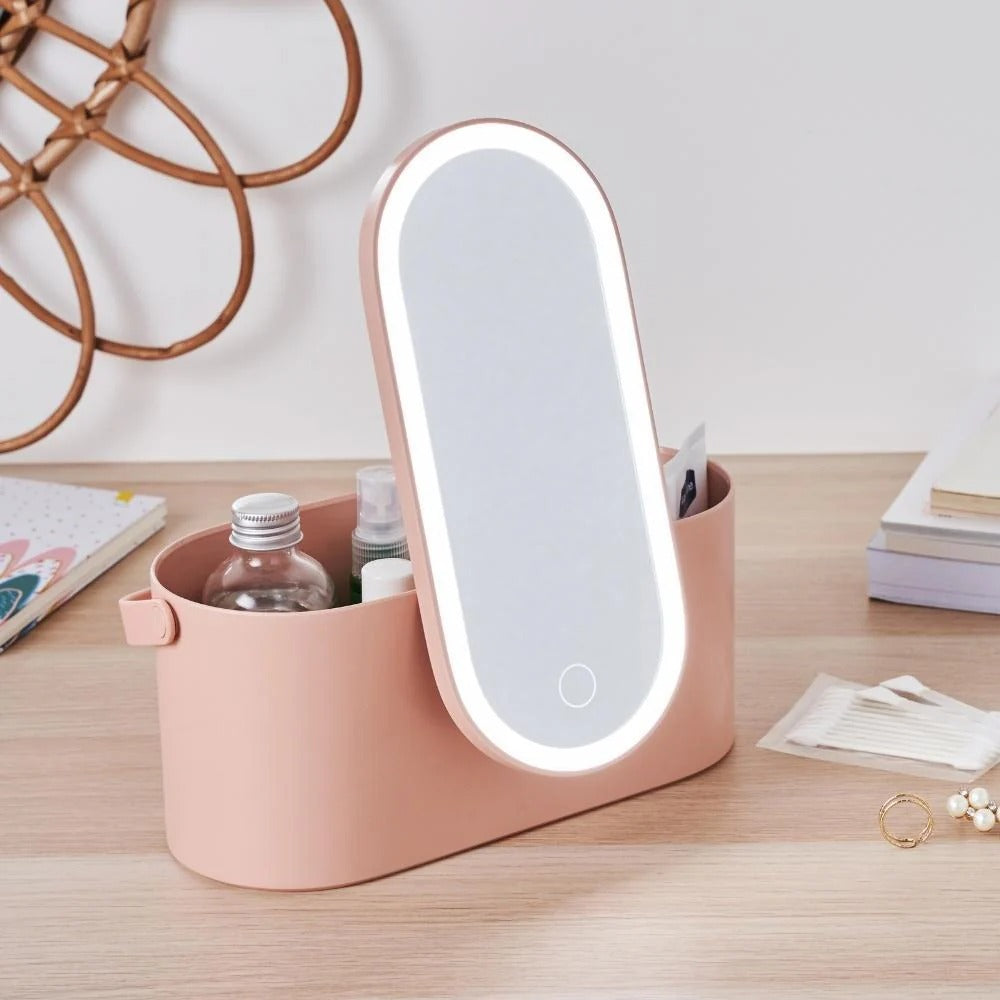 Portable LED Light Storage Box Beauty And Makeup Mirror